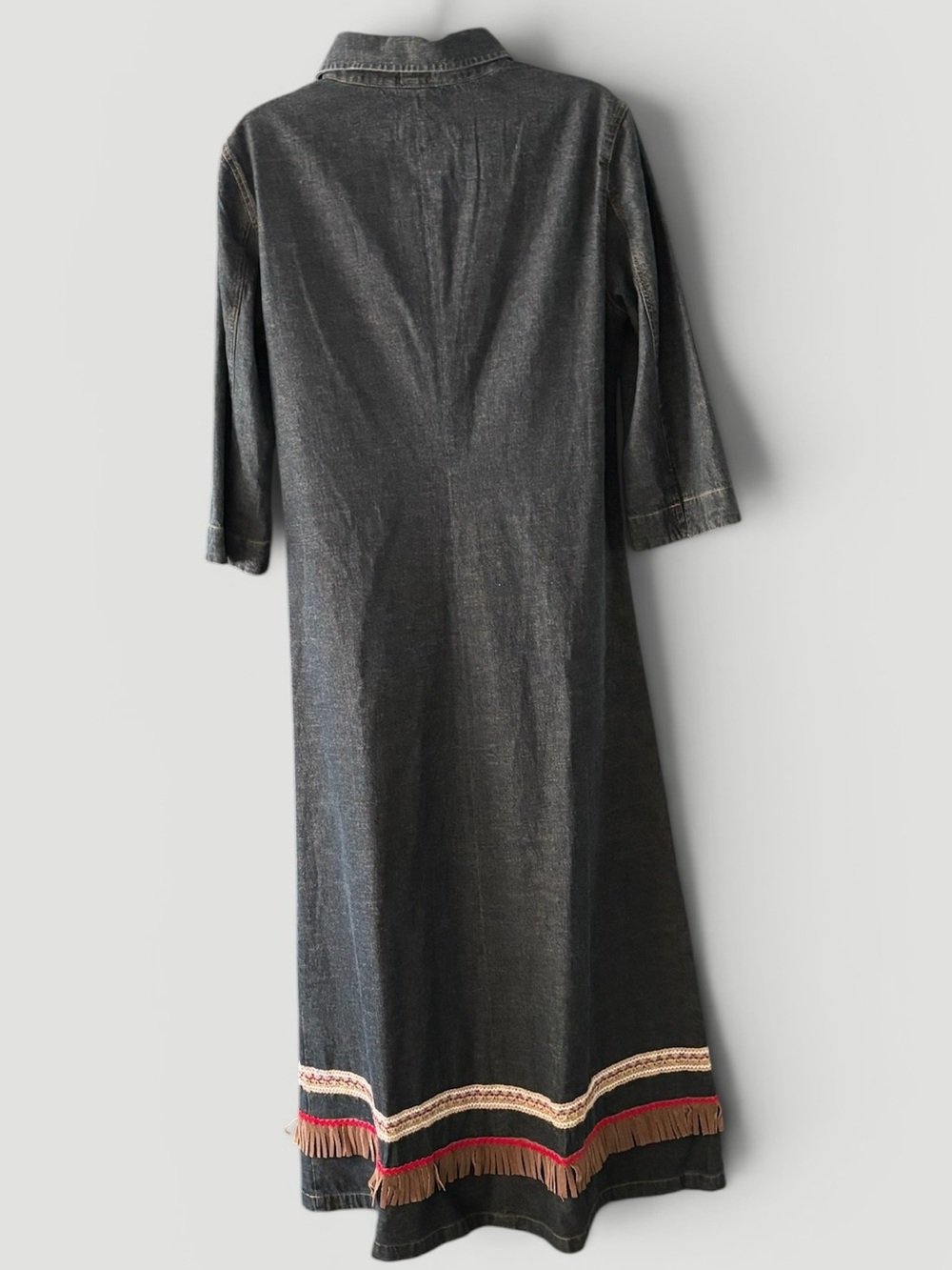 Vintage 1970s Rocky Girls Casual Wear Hennes H&M Denim Western Fringe Hem Dress - Picture 5 of 10